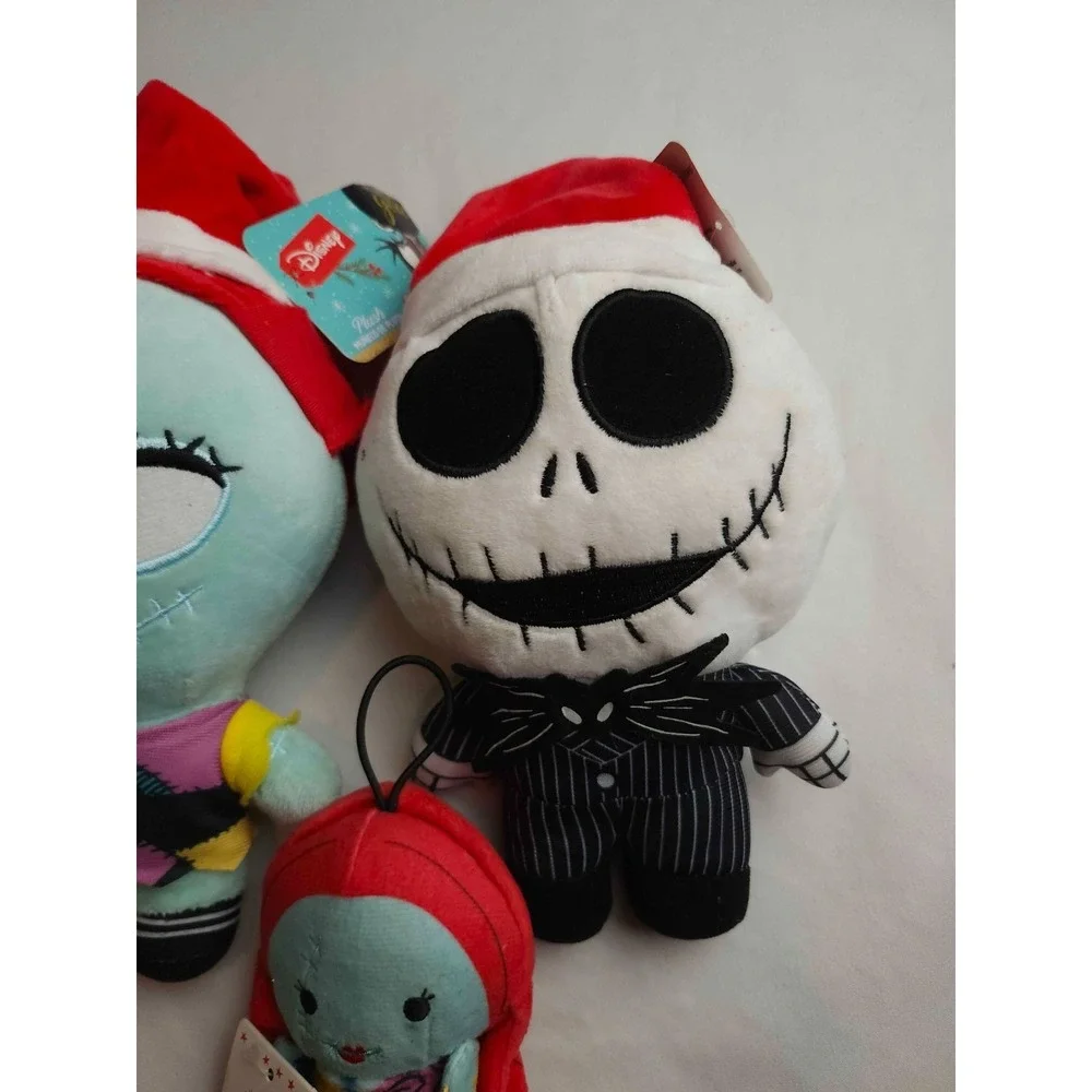 Nightmare Before Christmas Plush Lot Jack Sally Santa Hats & Hallmark Ornament